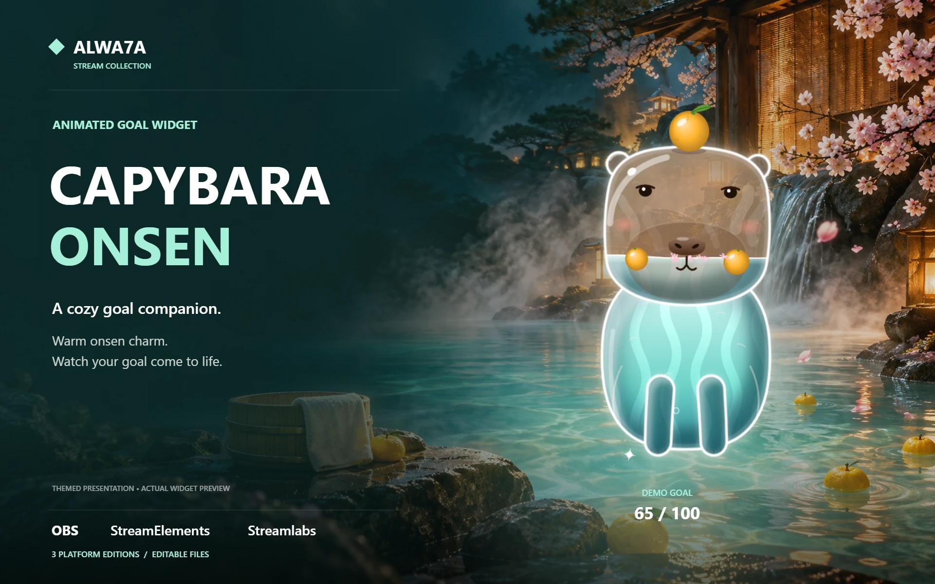Capybara Onsen — Animated Goal Widget