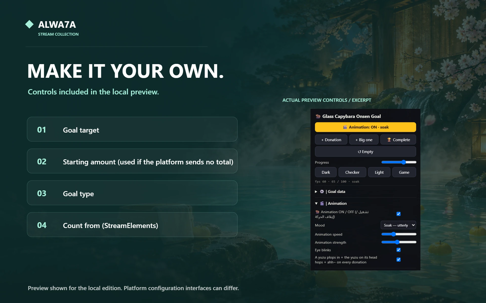 Capybara Onsen — Native preview customization controls