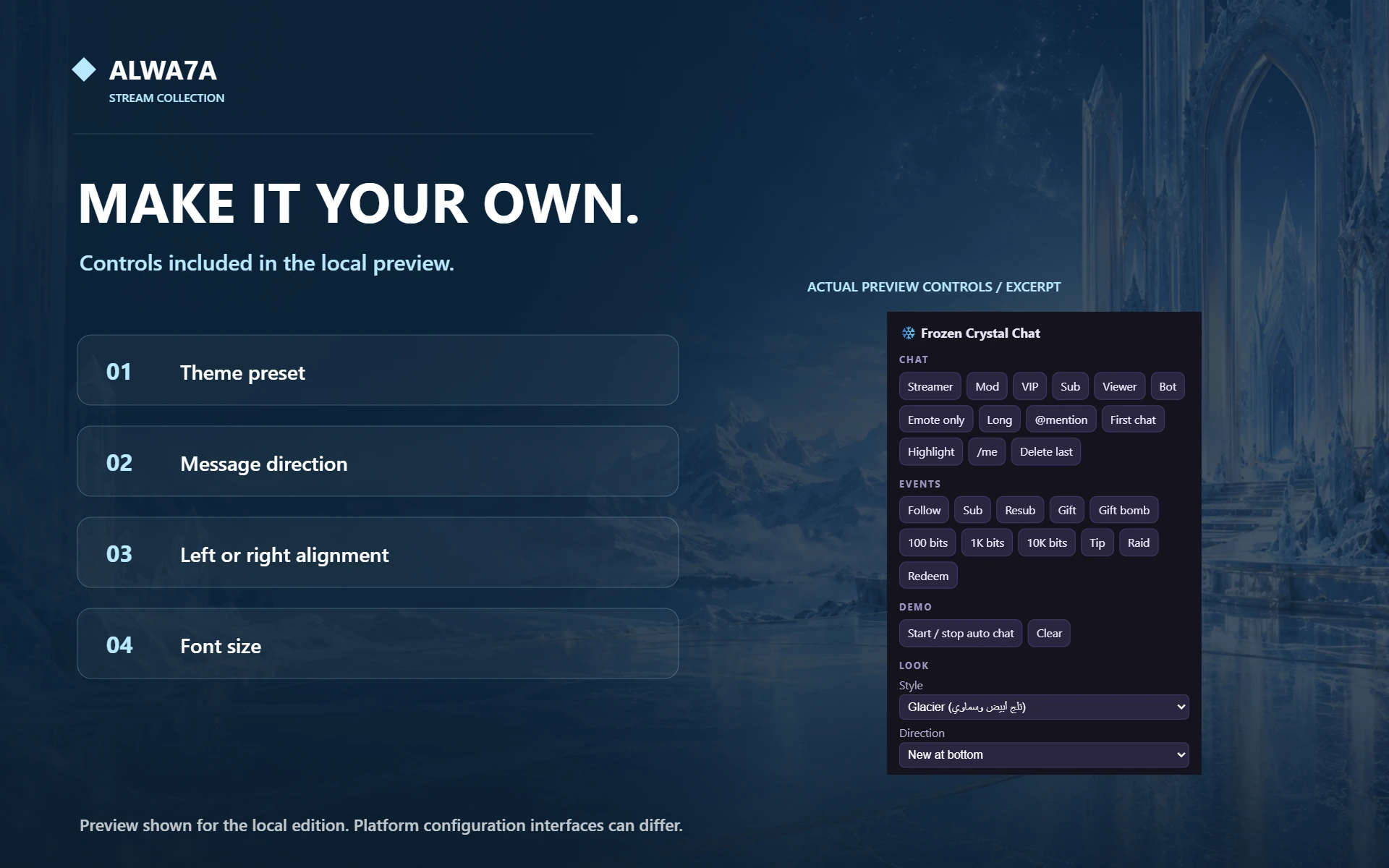 Frozen Crystal — Native preview customization controls