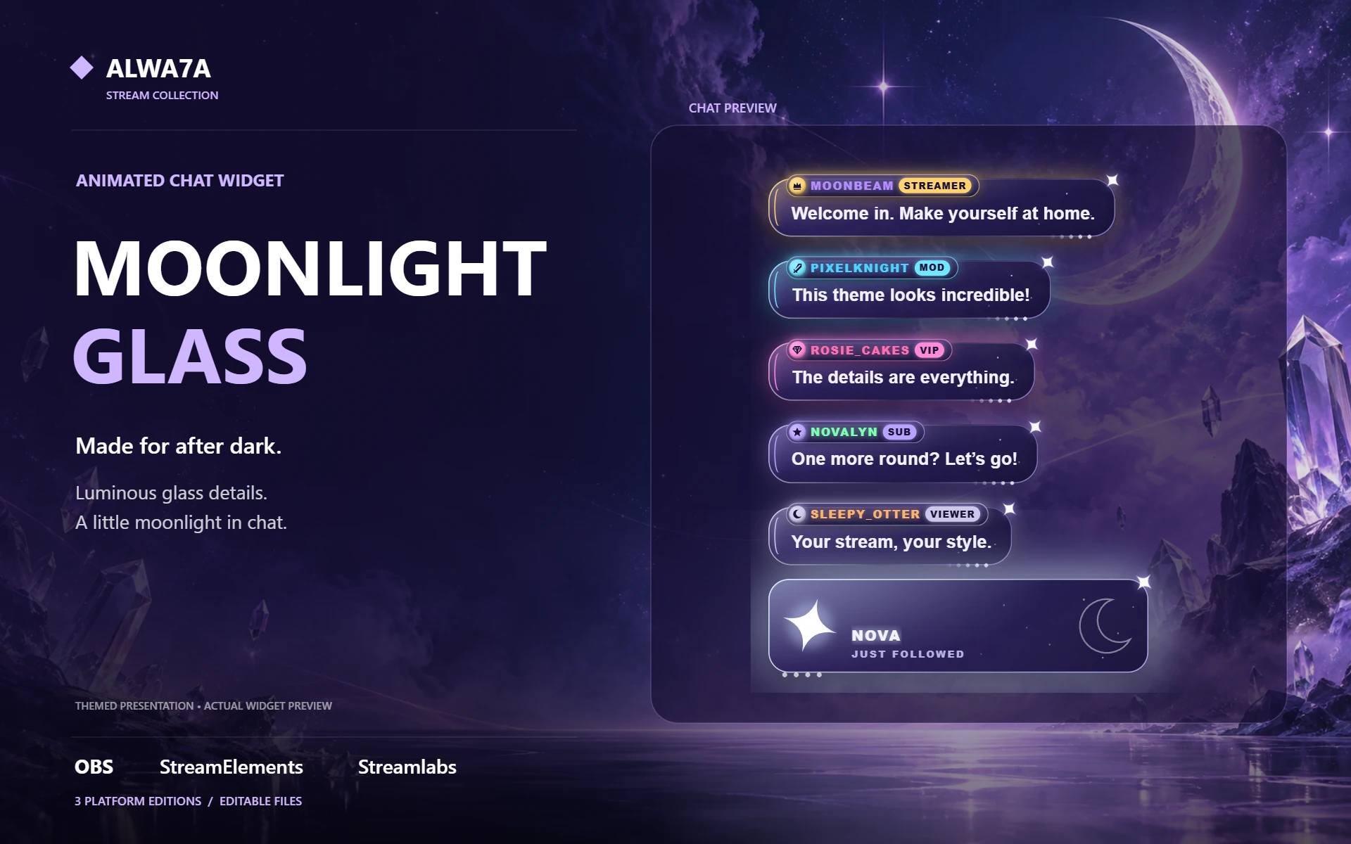 Moonlight Glass — Animated Chat Widget