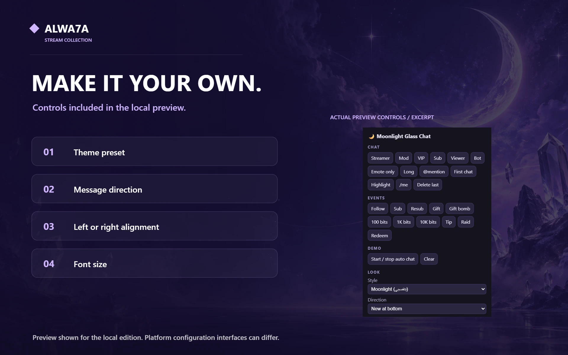 Moonlight Glass — Native preview customization controls