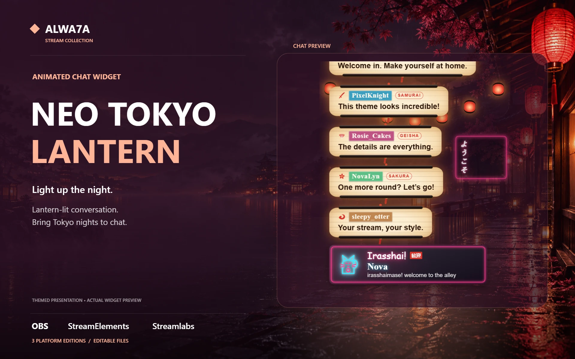 Neo Tokyo Lantern — Animated Chat Widget