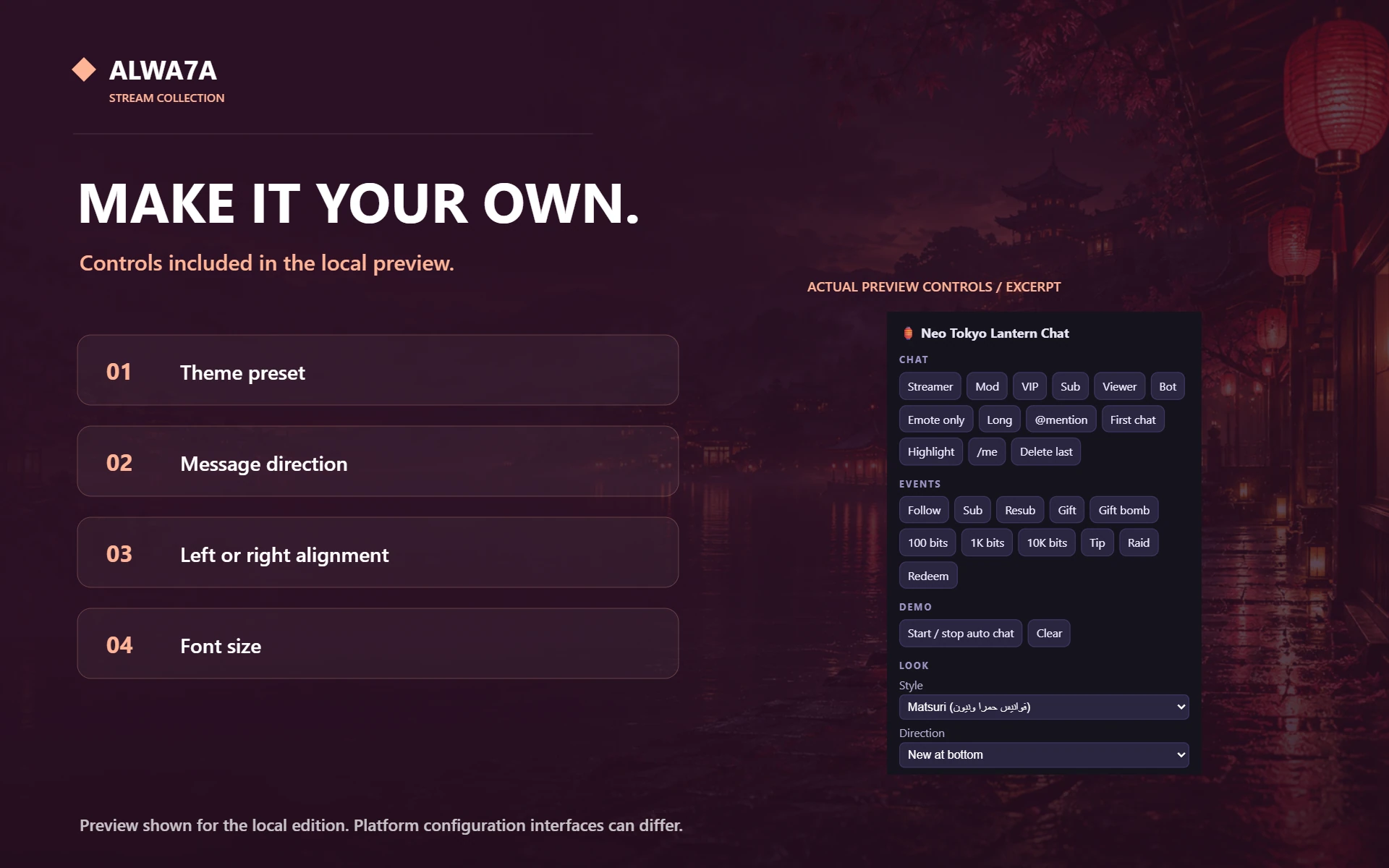 Neo Tokyo Lantern — Native preview customization controls
