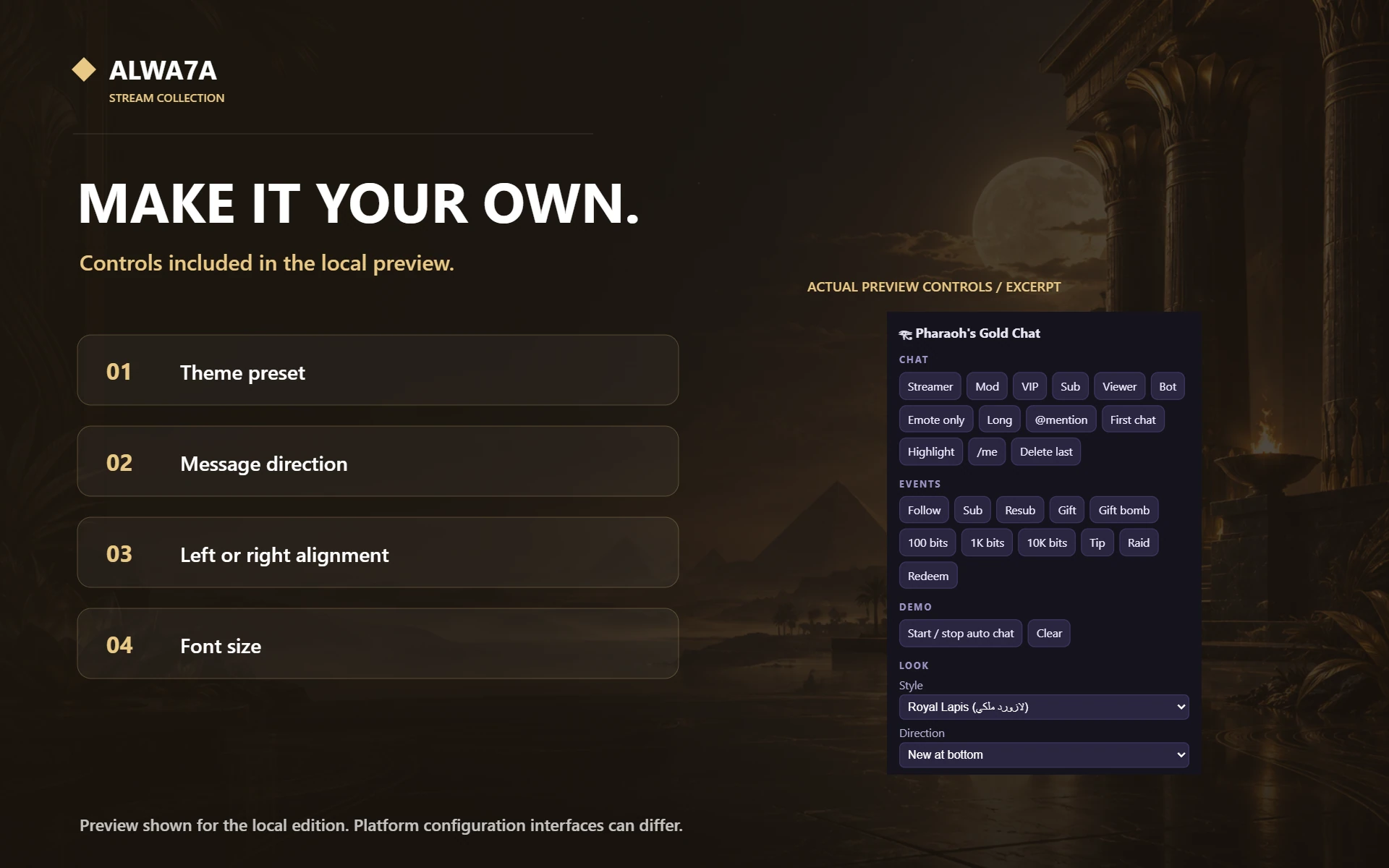 Pharaoh's Gold — Native preview customization controls