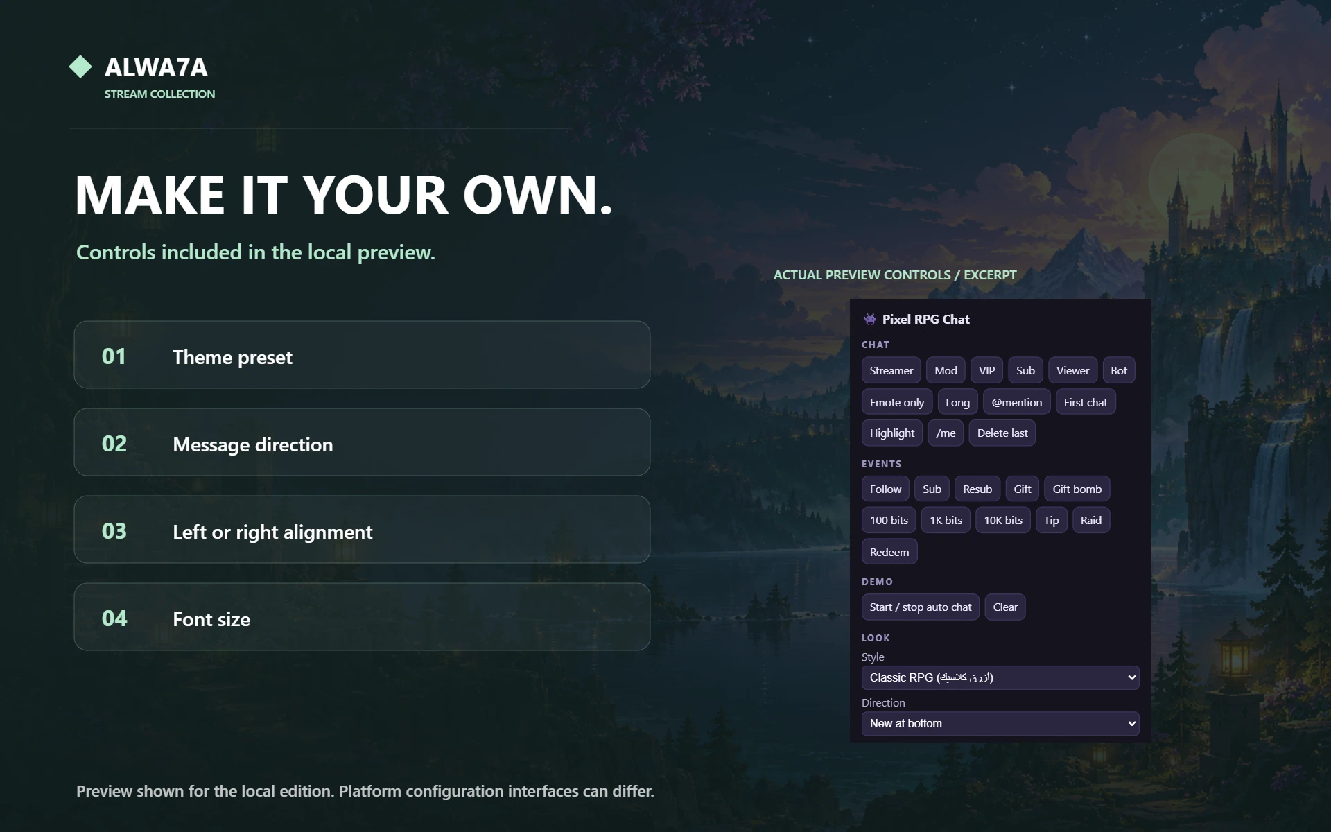 Pixel RPG — Native preview customization controls