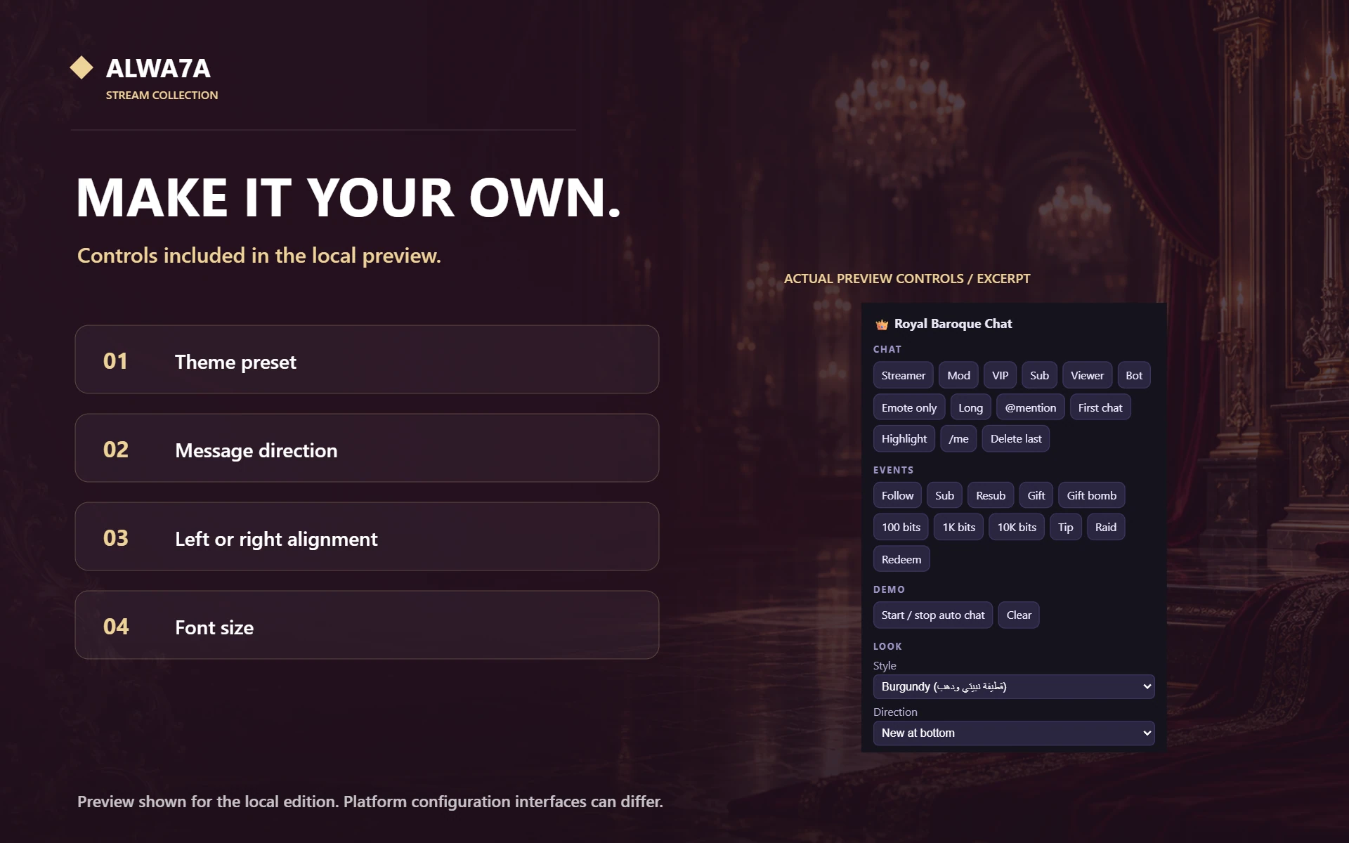 Royal Baroque — Native preview customization controls