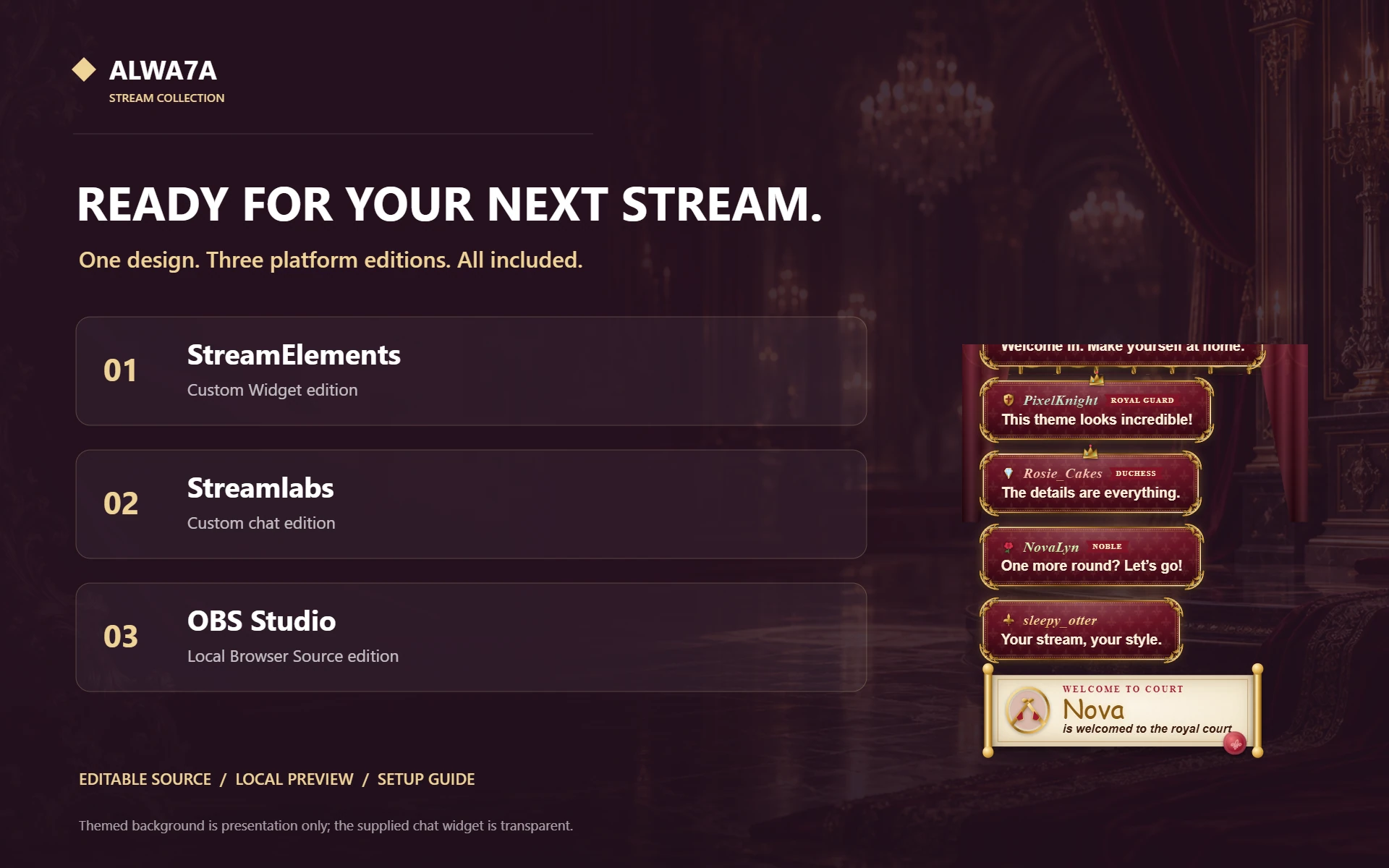 Royal Baroque — Included features and setup