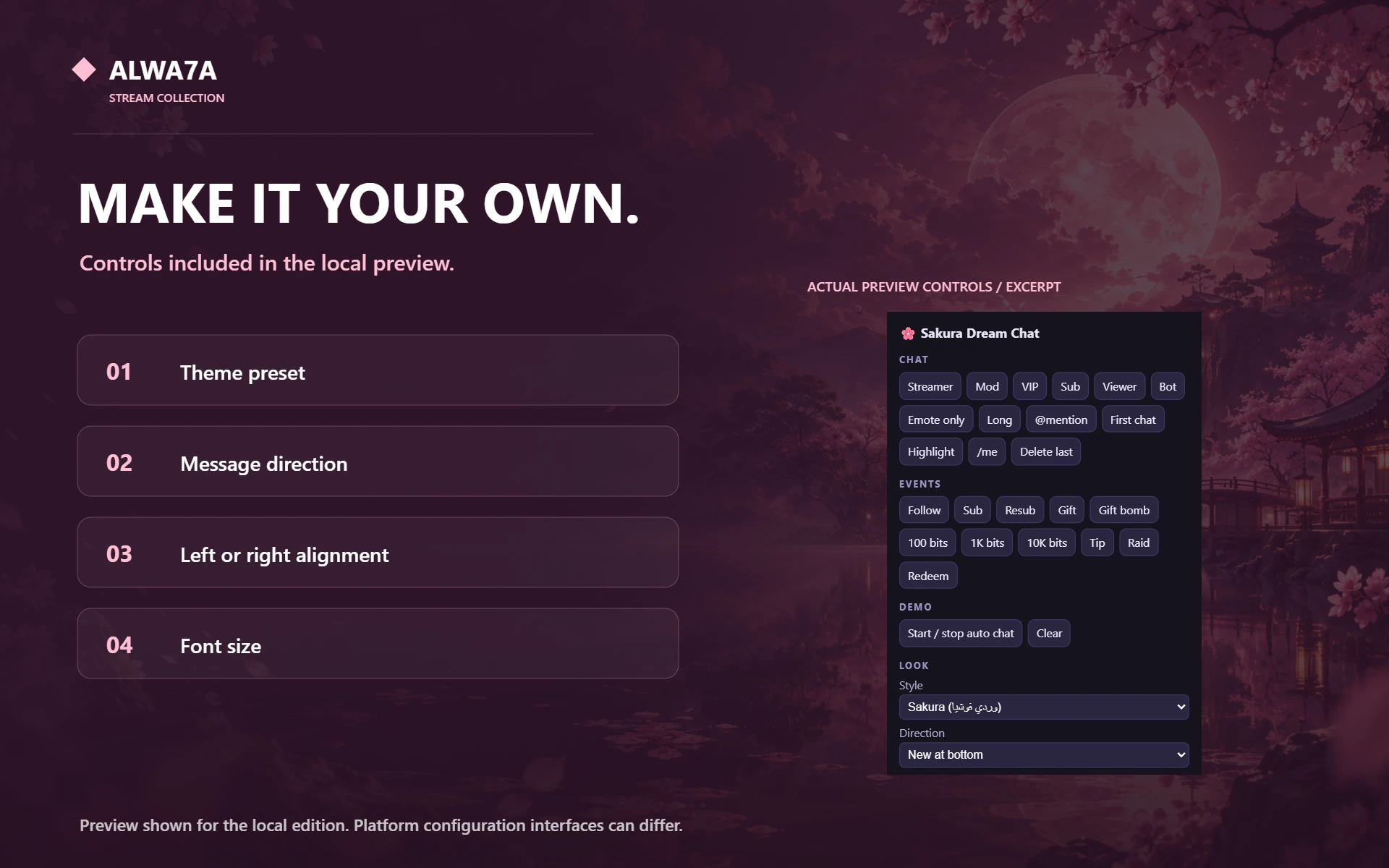 Sakura Dream — Native preview customization controls