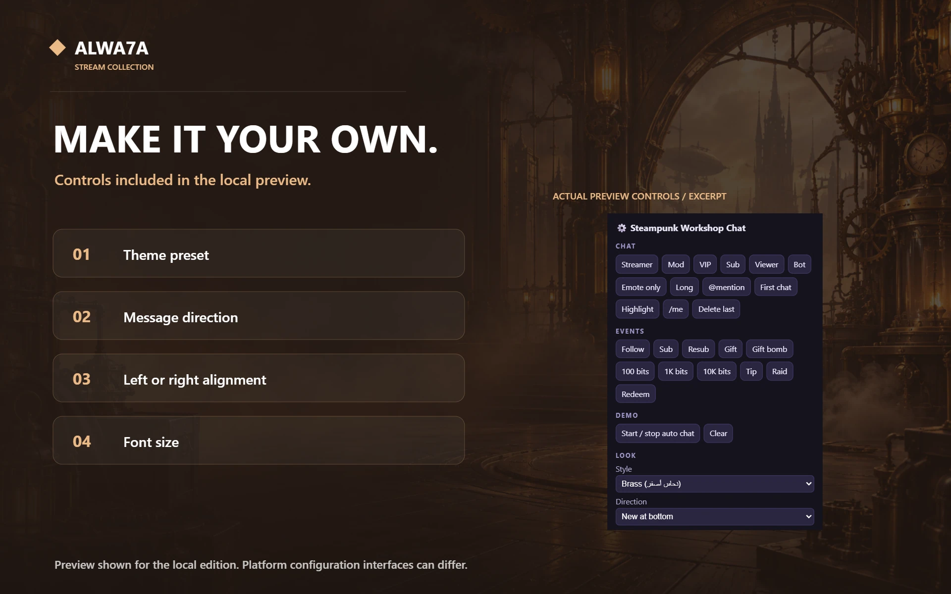 Steampunk Workshop — Native preview customization controls
