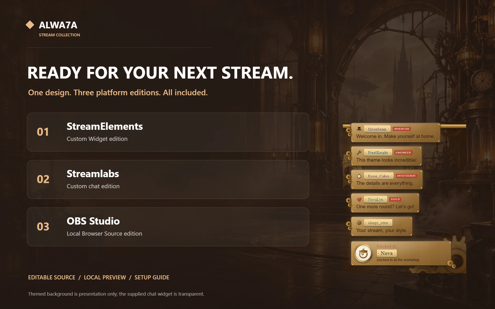 Steampunk Workshop — Included features and setup