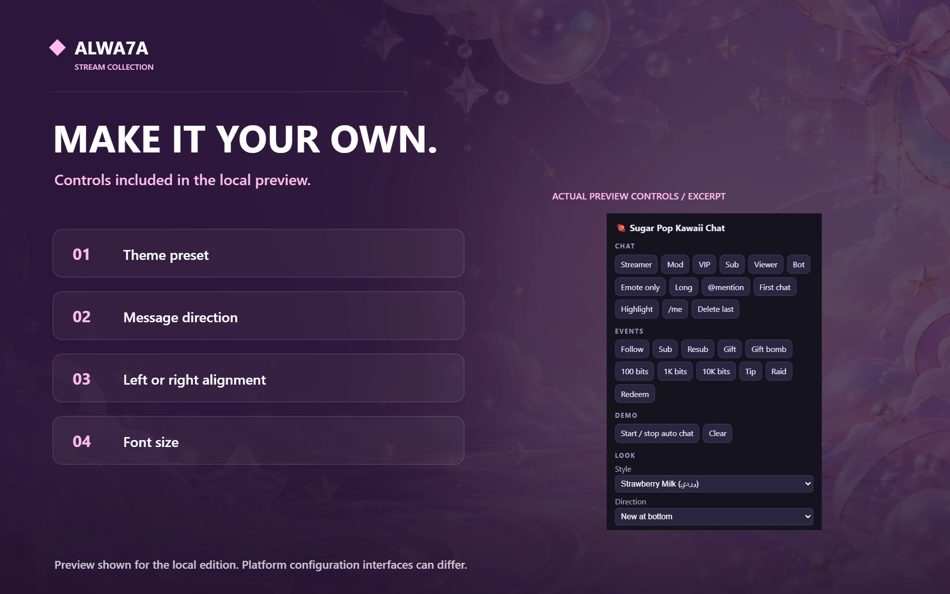 Sugar Pop Kawaii — Native preview customization controls