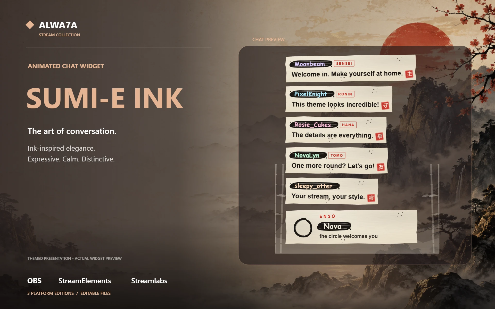 Sumi-e Ink — Animated Chat Widget