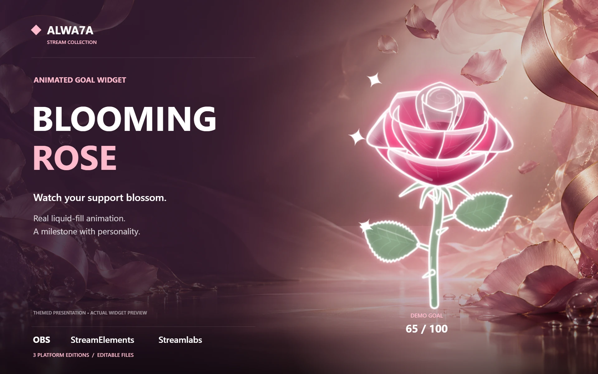 Blooming Rose — Animated Goal Widget
