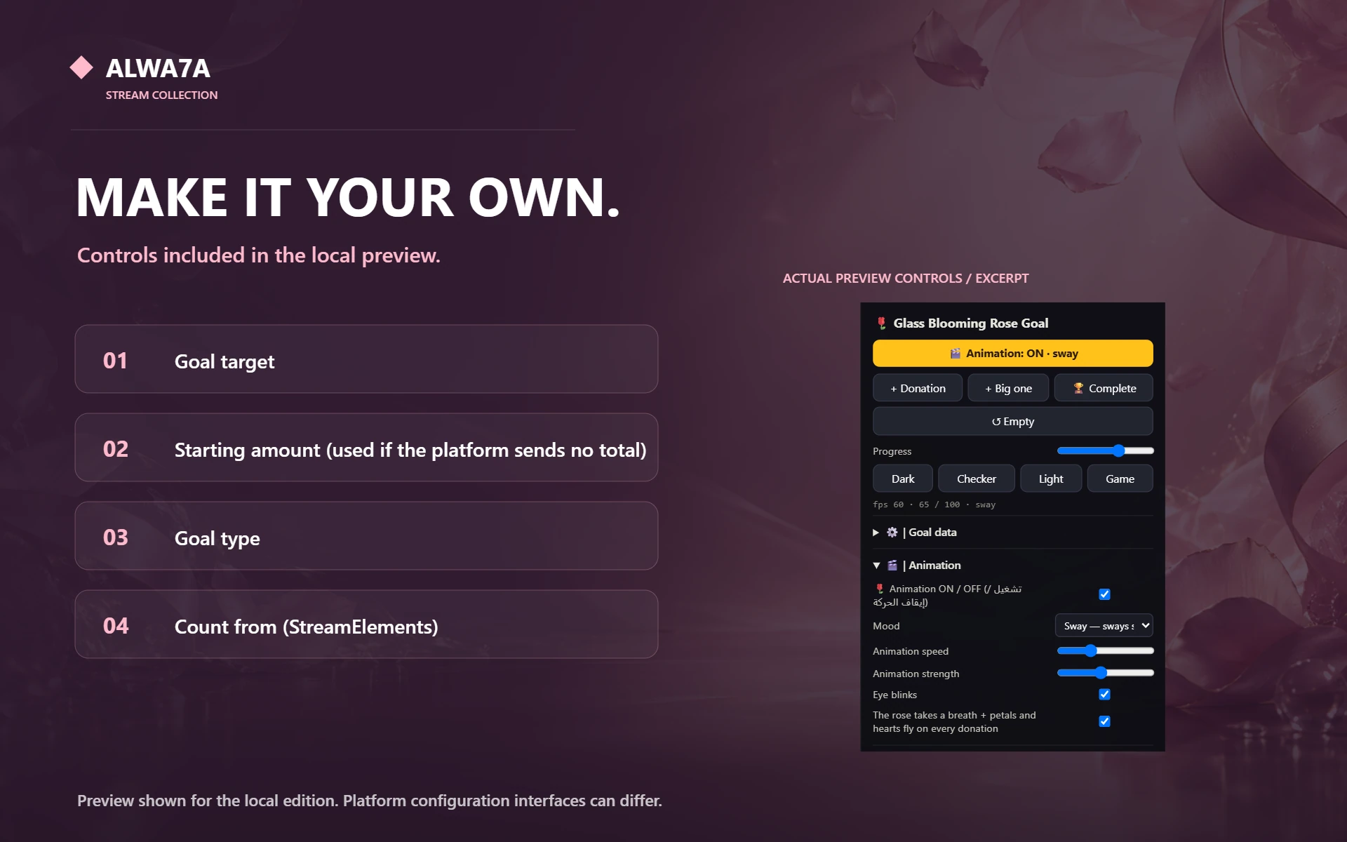 Blooming Rose — Native preview customization controls