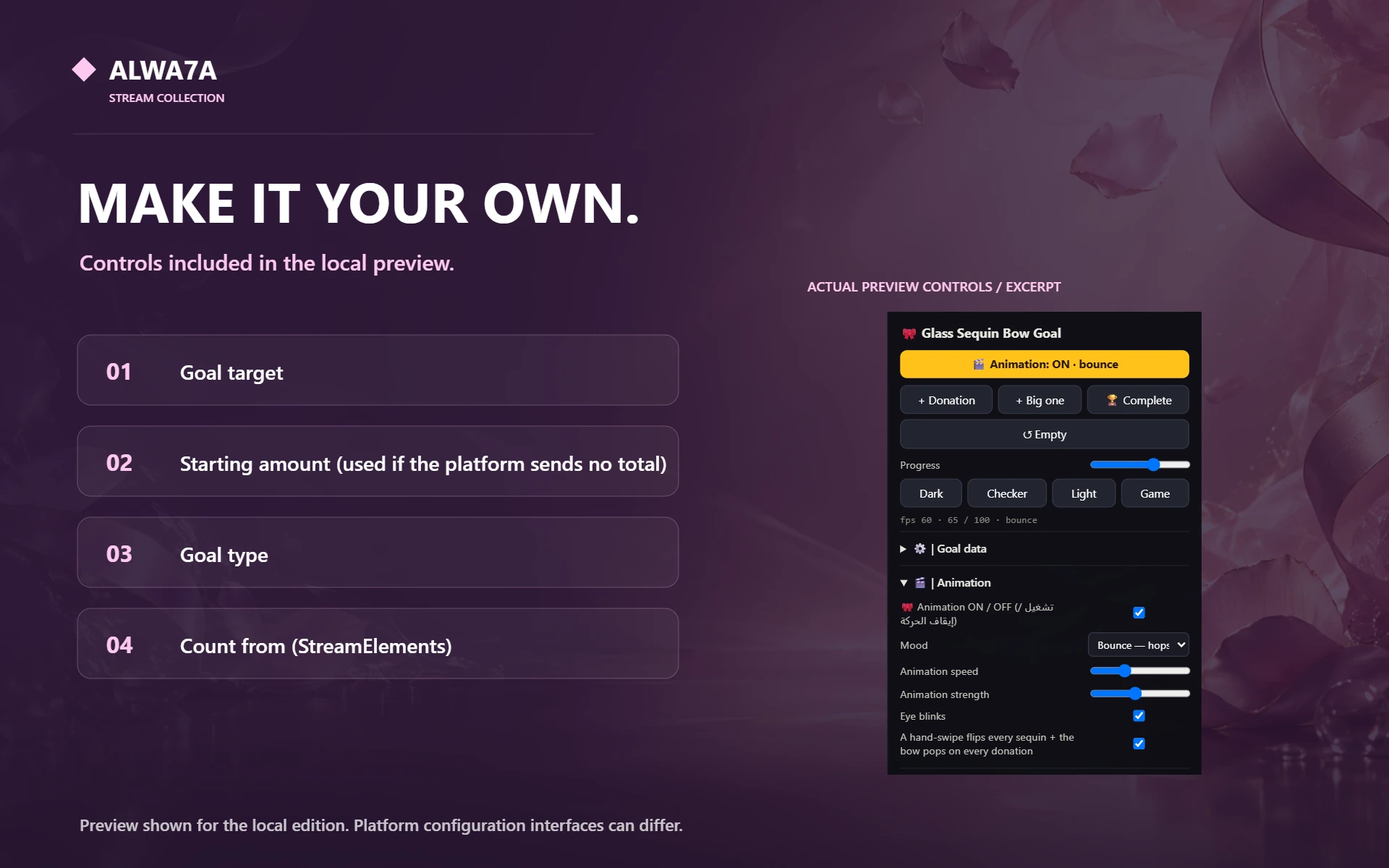 Sequin Bow — Native preview customization controls