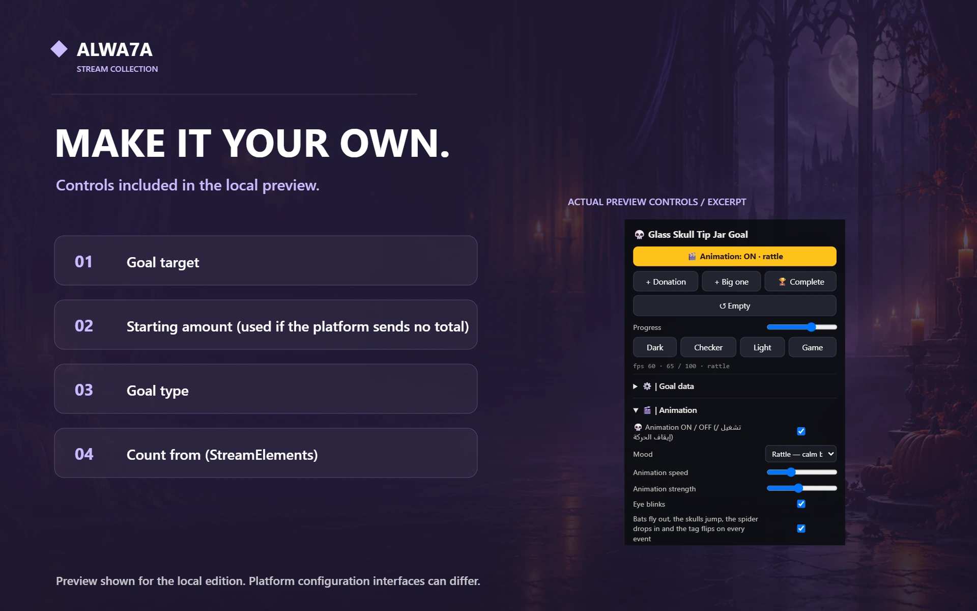 Skull Tip Jar — Native preview customization controls