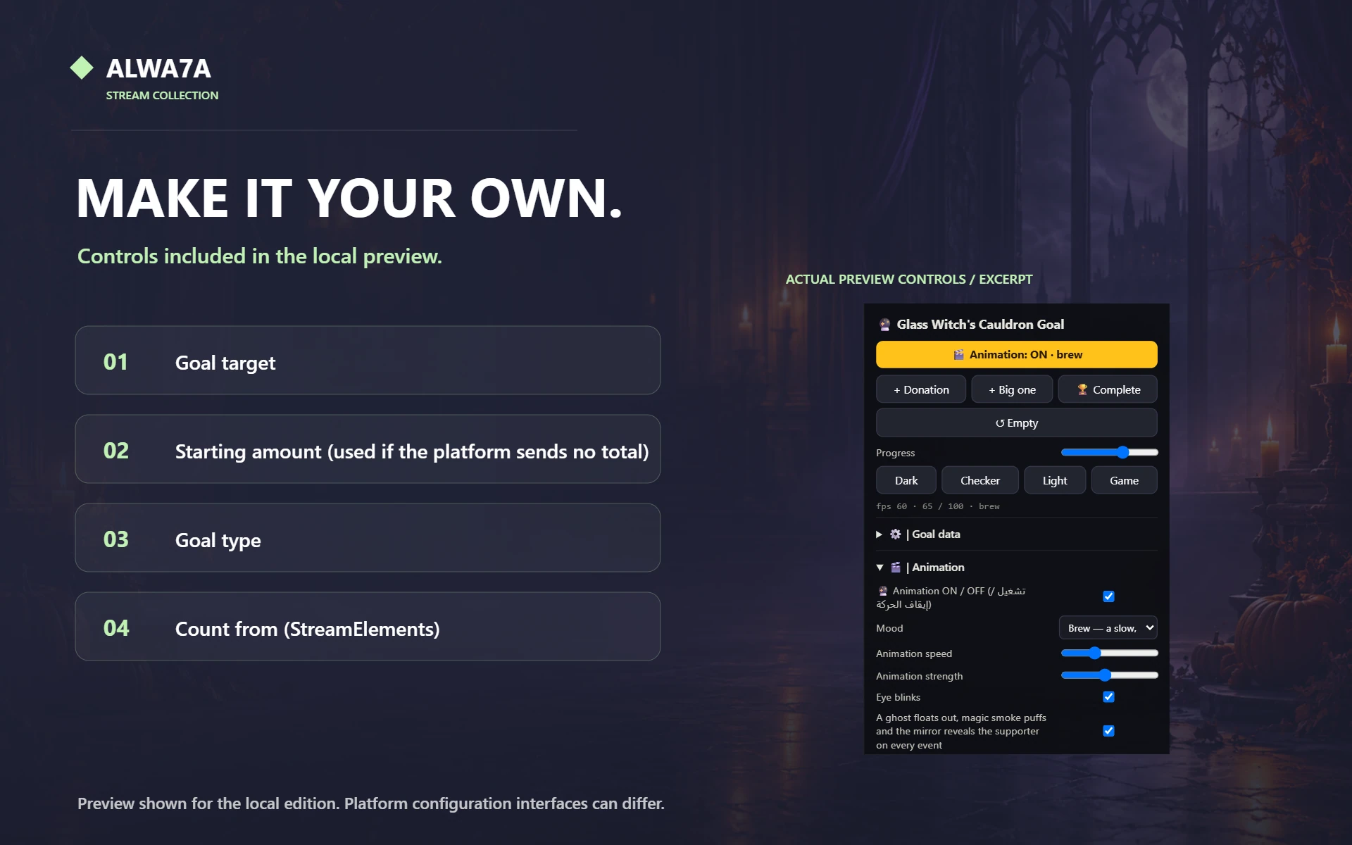 Witch's Cauldron — Native preview customization controls