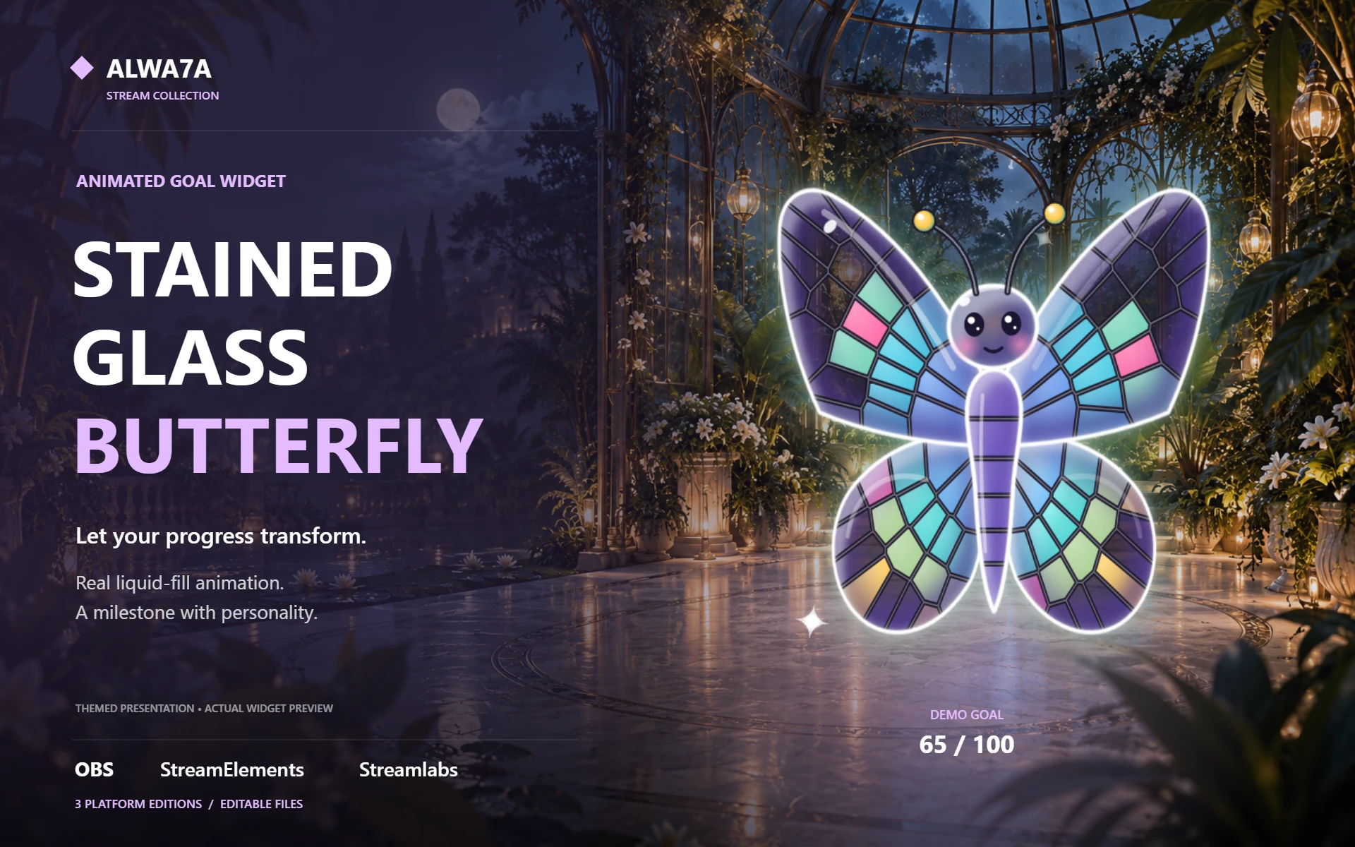 Stained Glass Butterfly — Animated Goal Widget