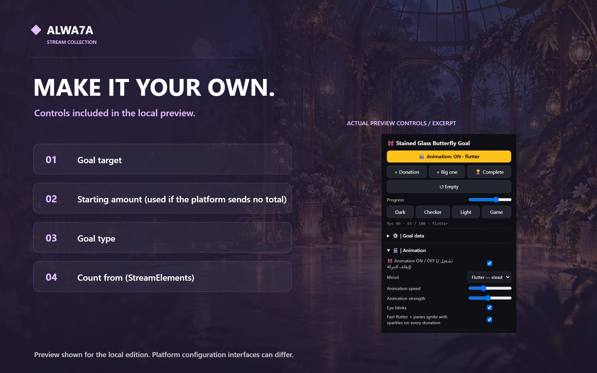 Stained Glass Butterfly — Native preview customization controls