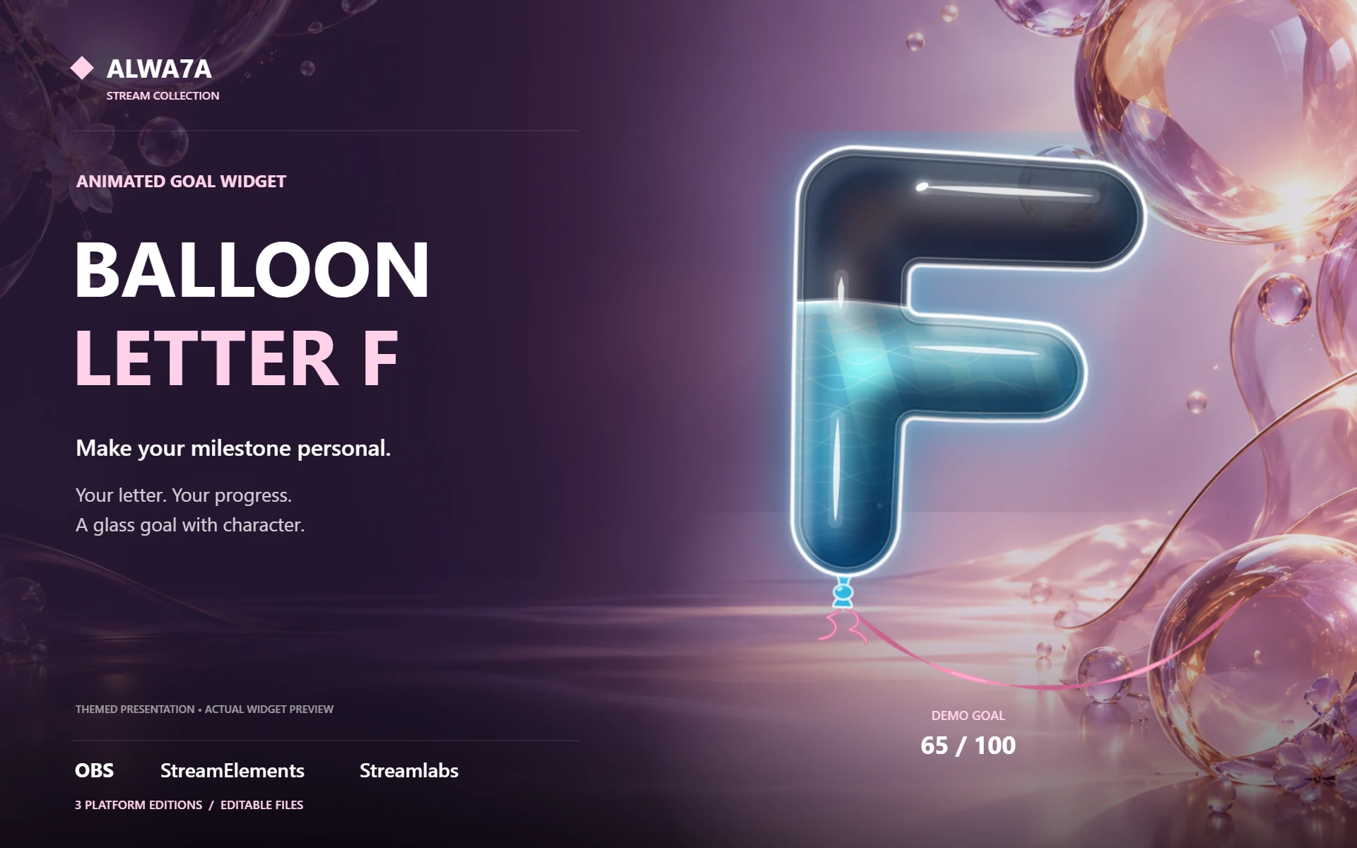 Balloon Letter F — Animated Goal Widget