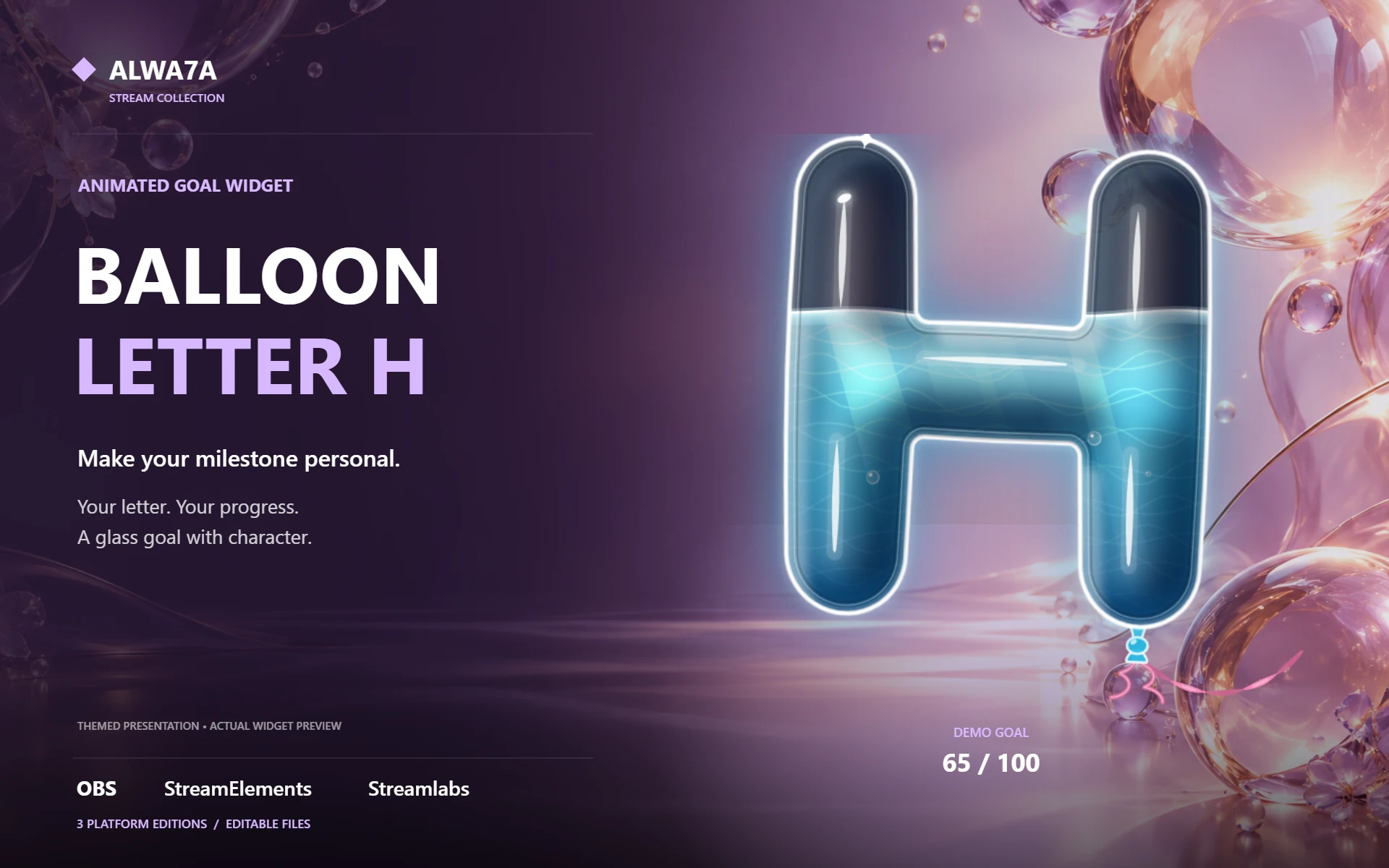 Balloon Letter H — Animated Goal Widget