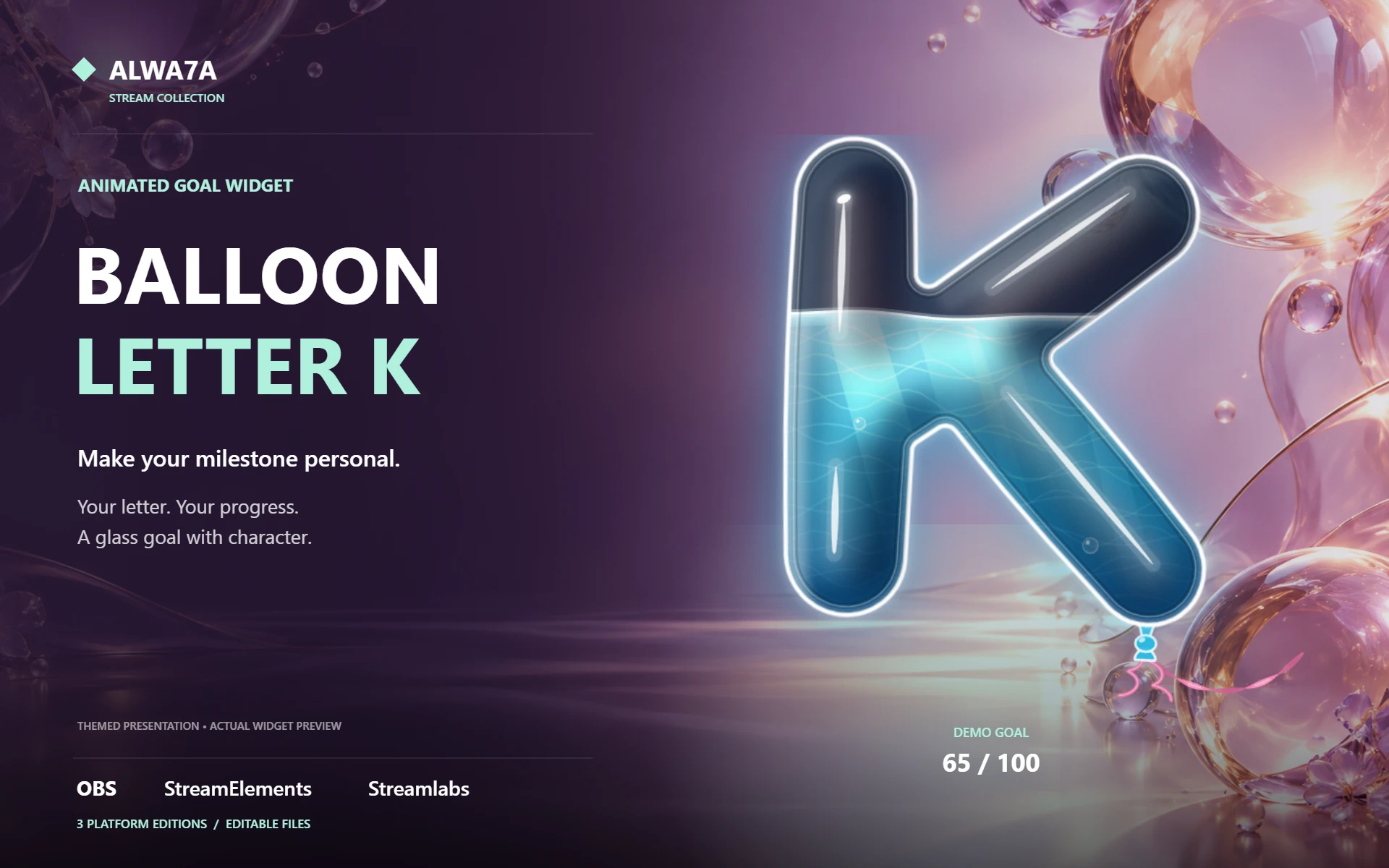 Balloon Letter K — Animated Goal Widget