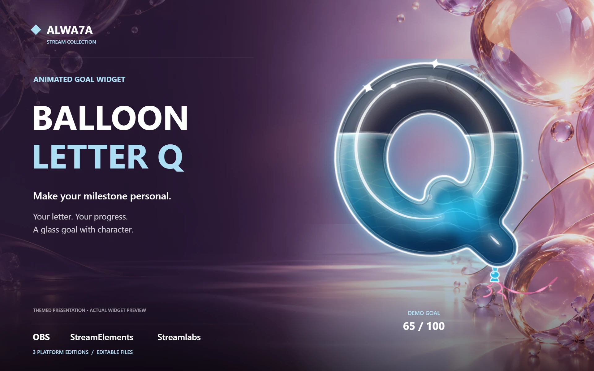 Balloon Letter Q — Animated Goal Widget