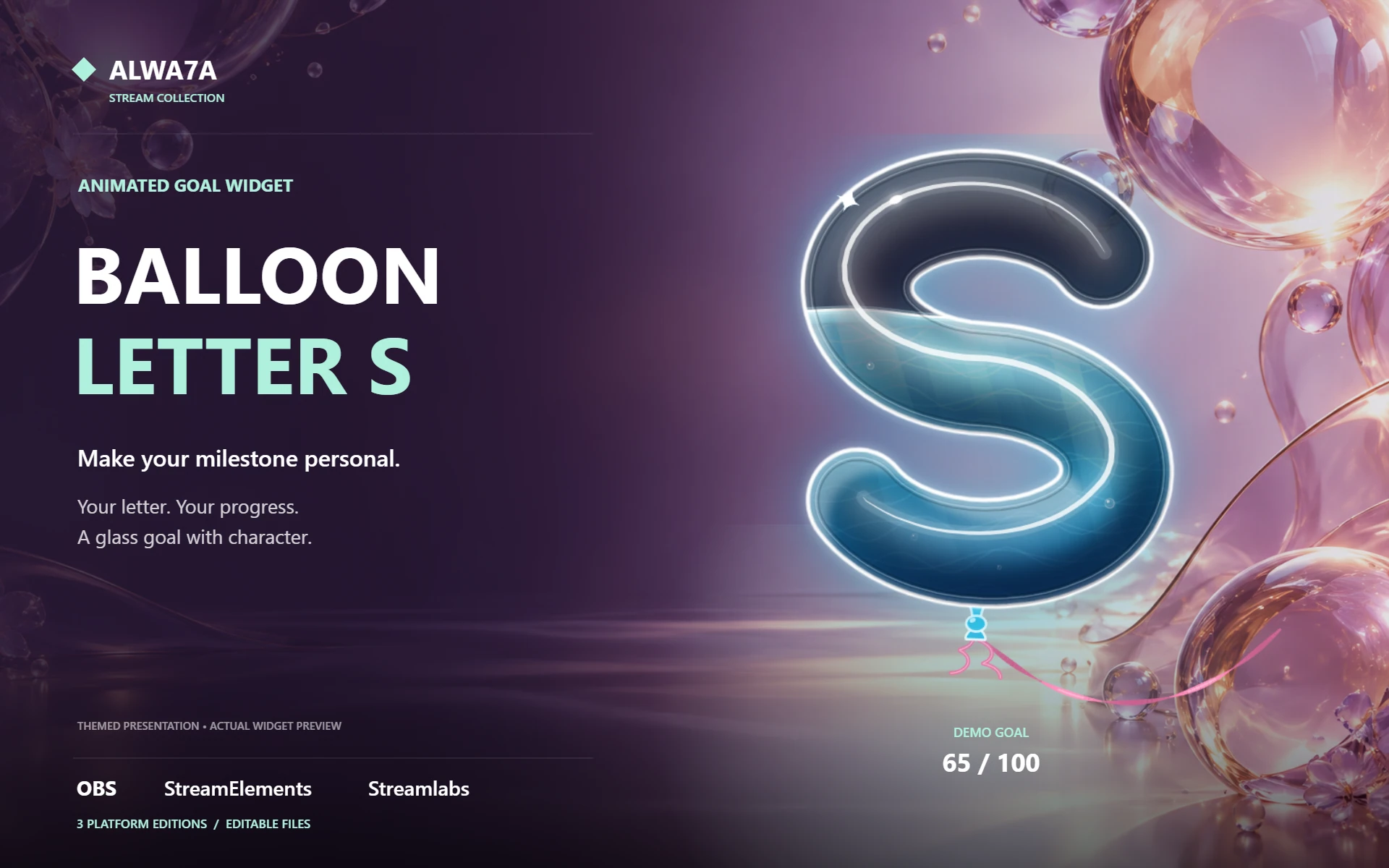 Balloon Letter S — Animated Goal Widget