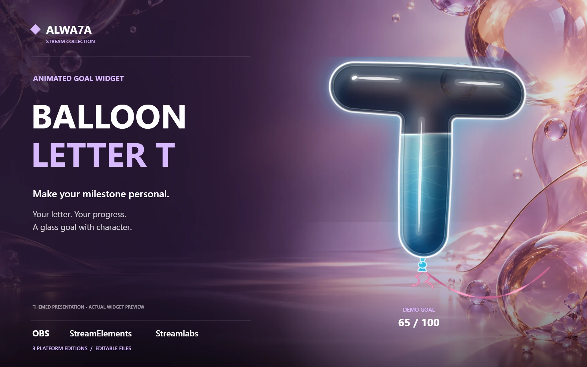 Balloon Letter T — Animated Goal Widget