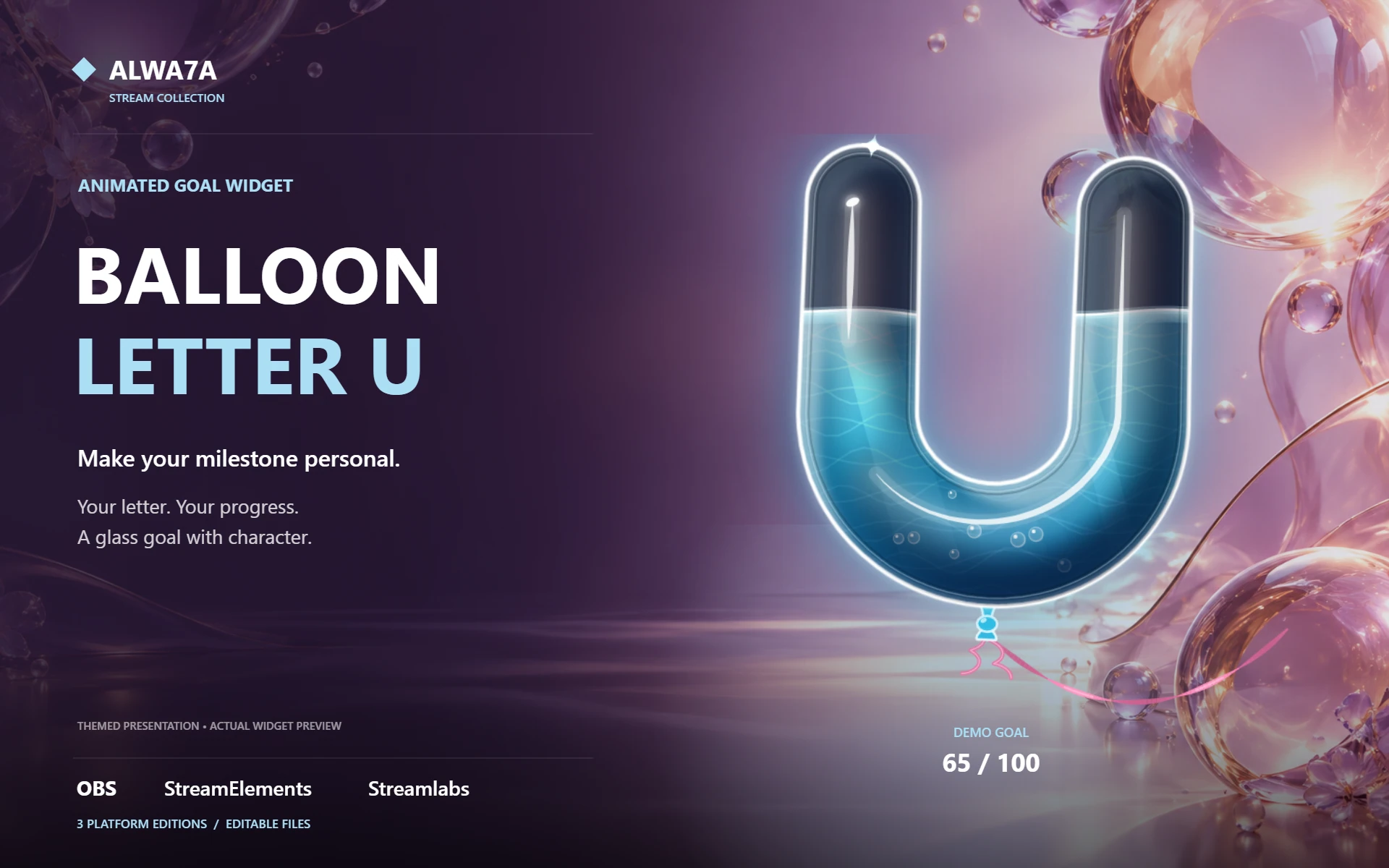Balloon Letter U — Animated Goal Widget