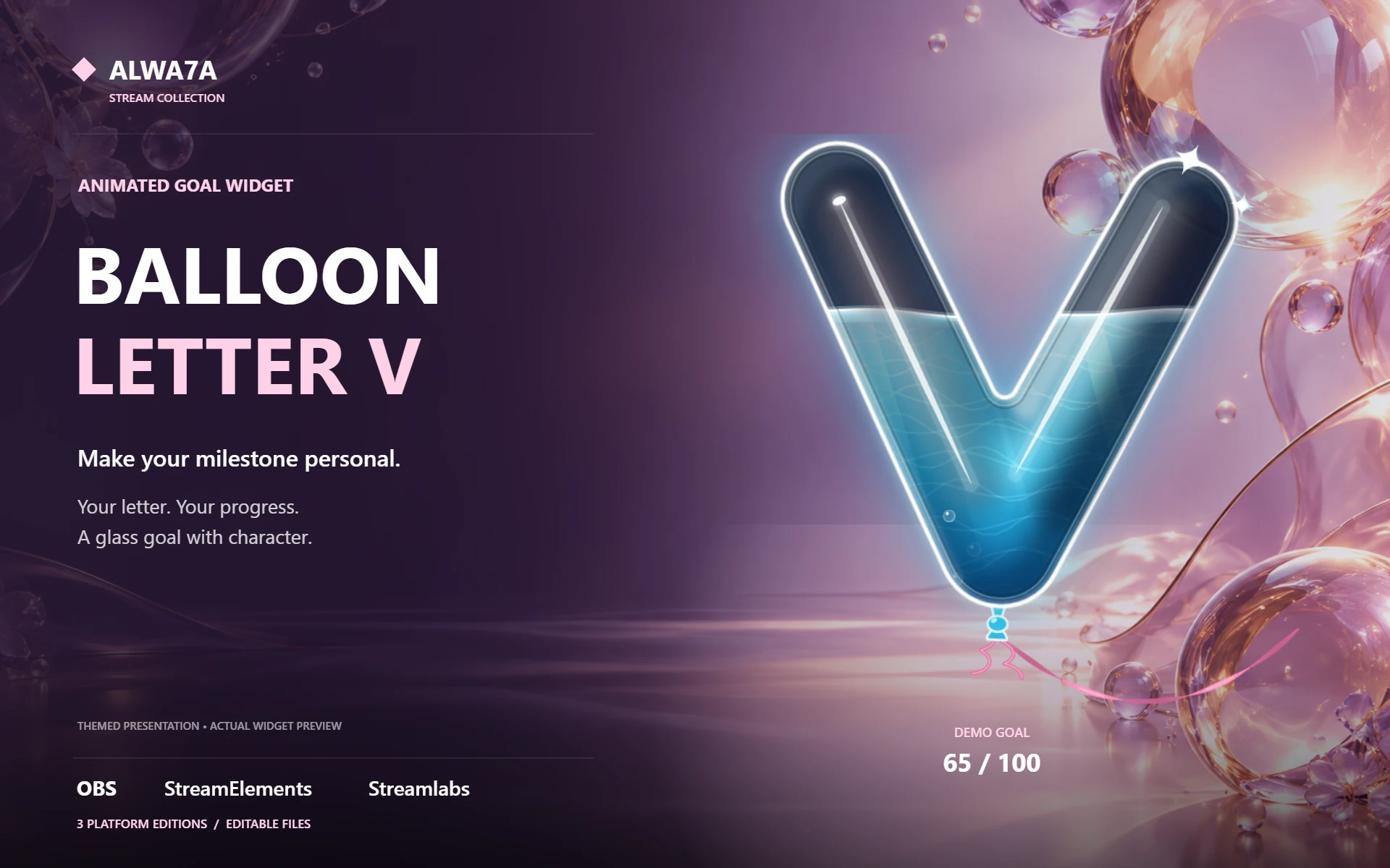 Balloon Letter V — Animated Goal Widget