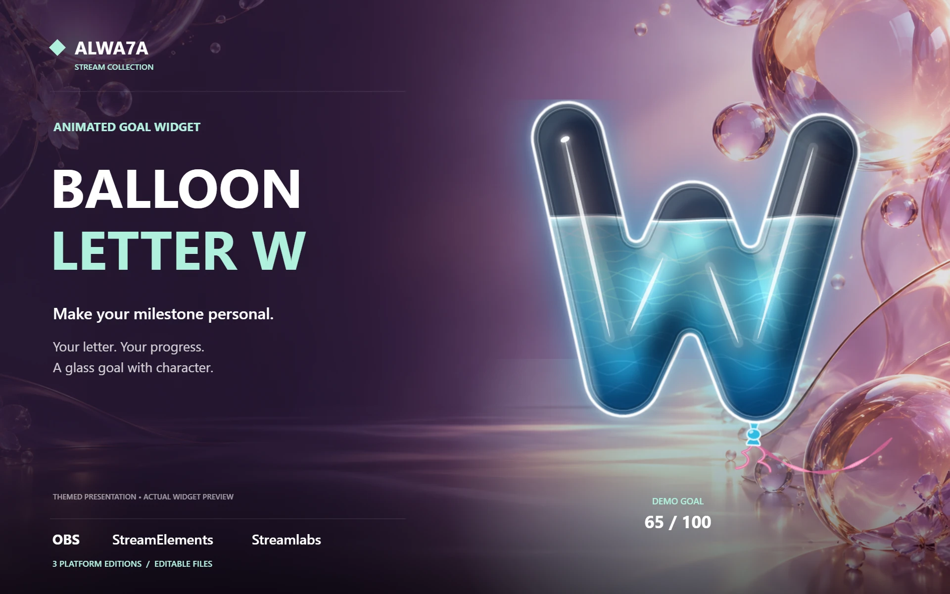 Balloon Letter W — Animated Goal Widget