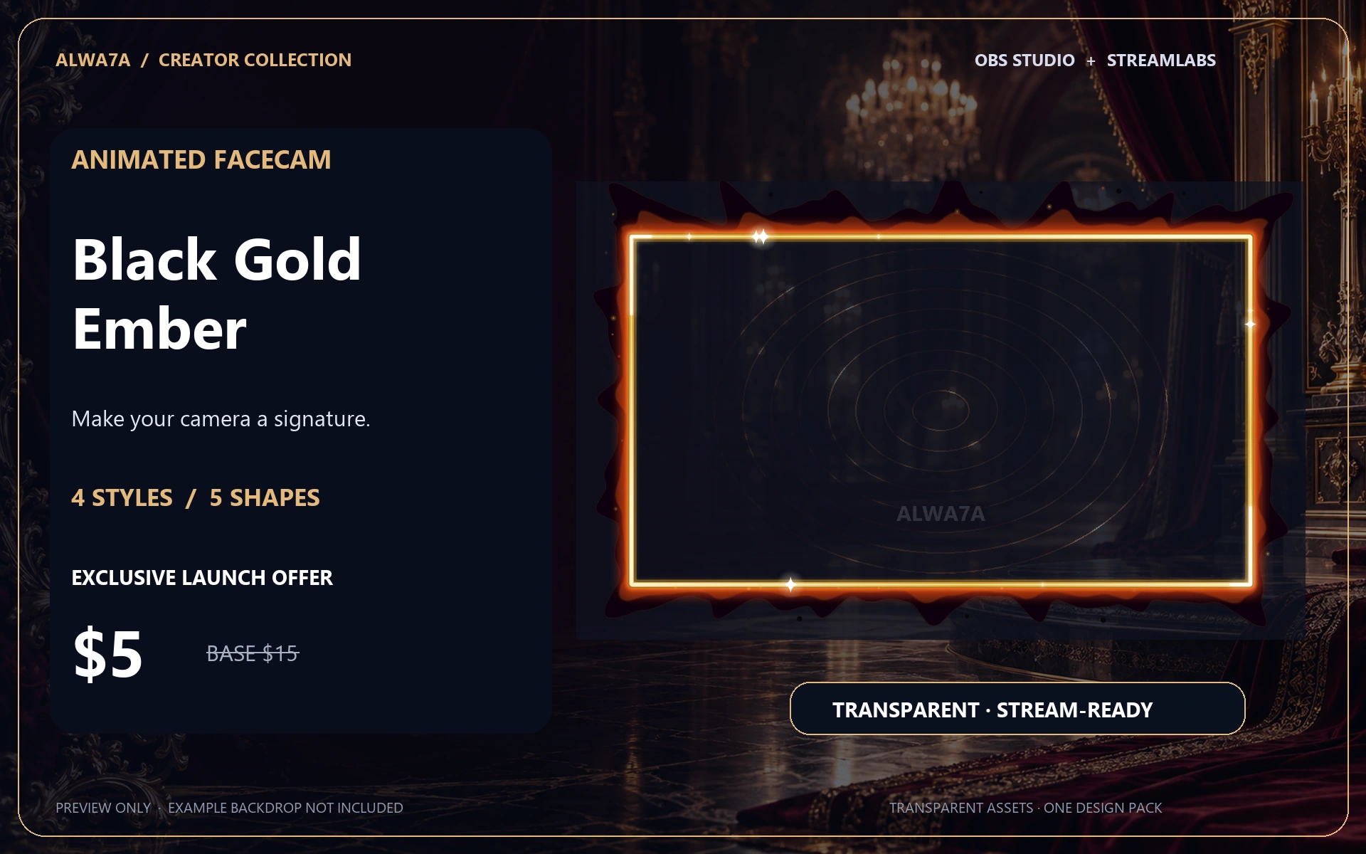 Black Gold Ember — Animated Facecam Pack