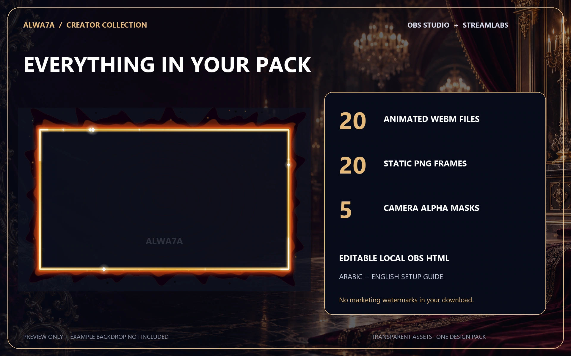 Black Gold Ember — Animated Facecam Pack — Design details