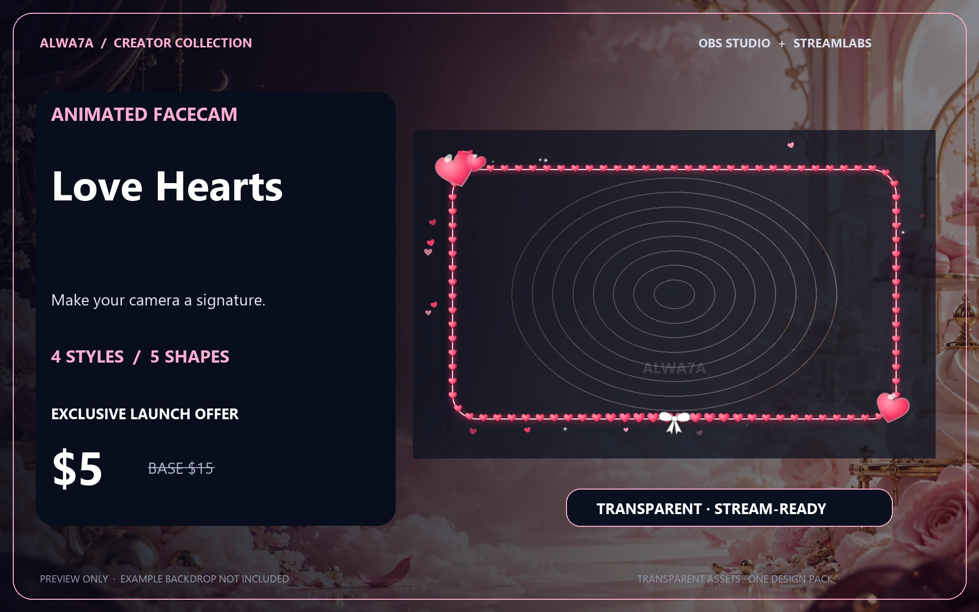Love Hearts — Animated Facecam Pack