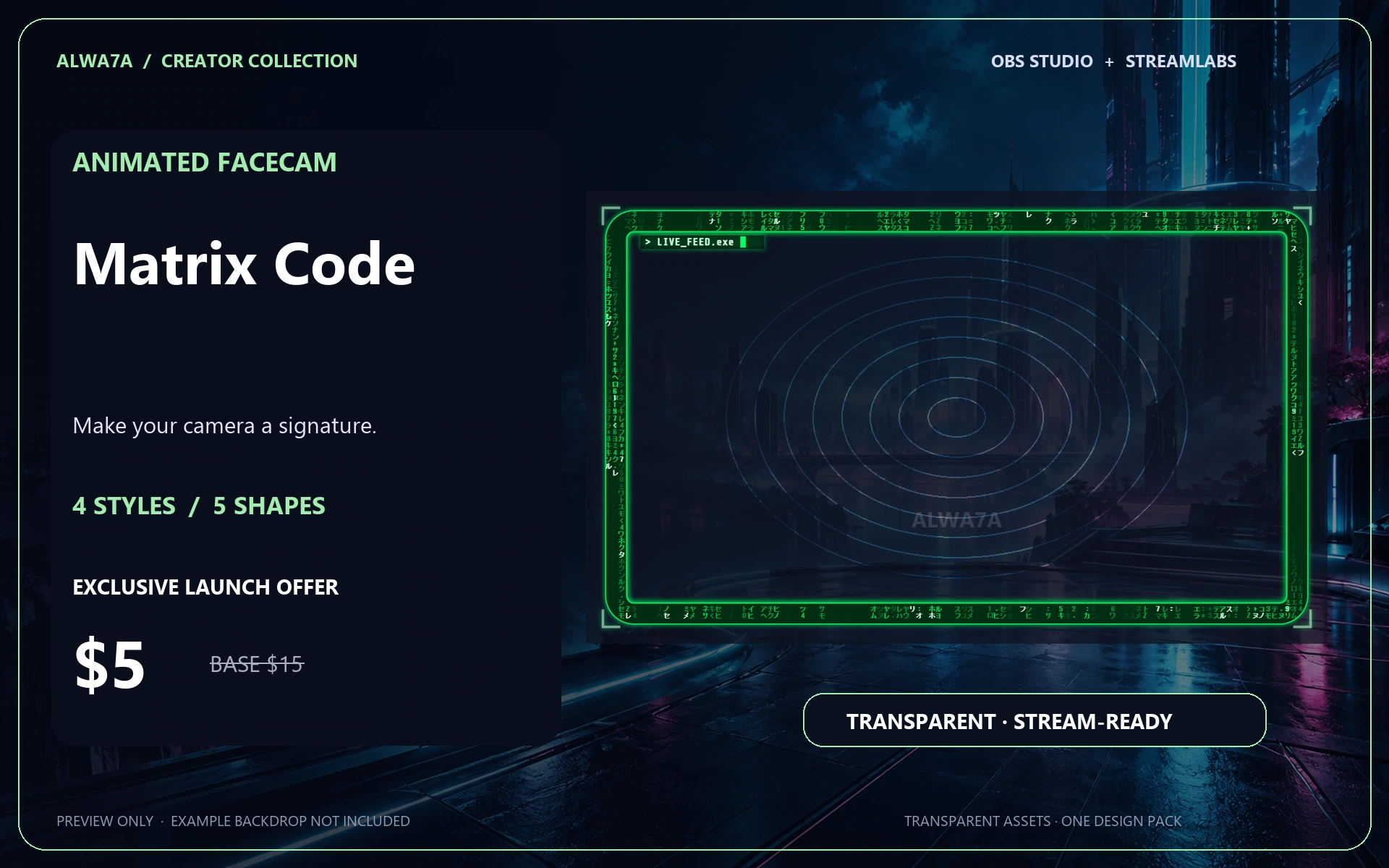 Matrix Code — Animated Facecam Pack