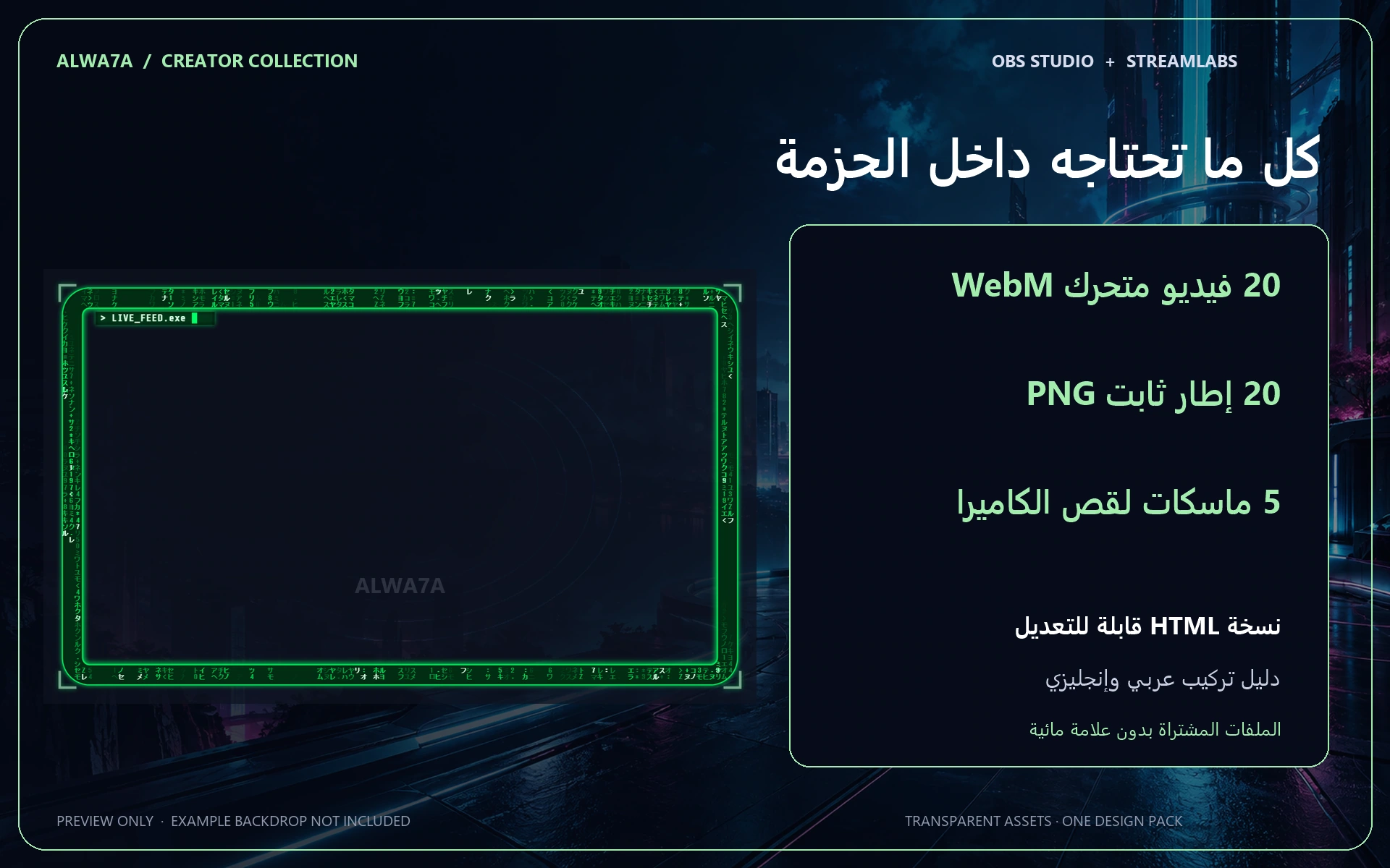 Matrix Code — Animated Facecam Pack — Design details