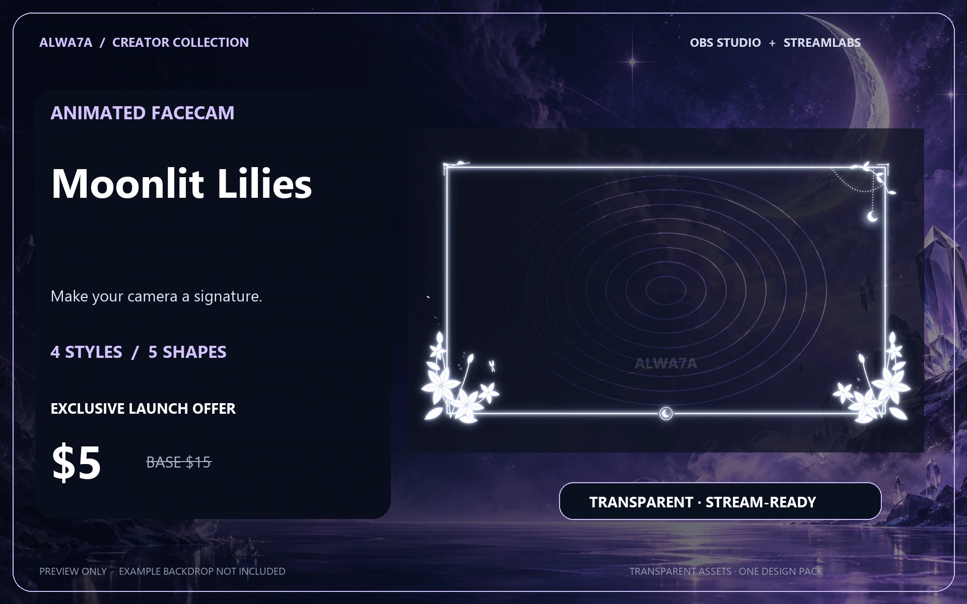 Moonlit Lilies — Animated Facecam Pack
