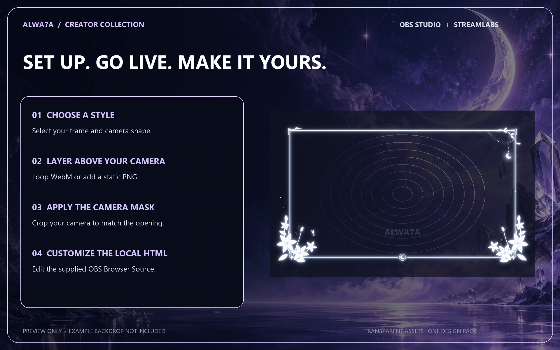 Moonlit Lilies — Animated Facecam Pack — Design details