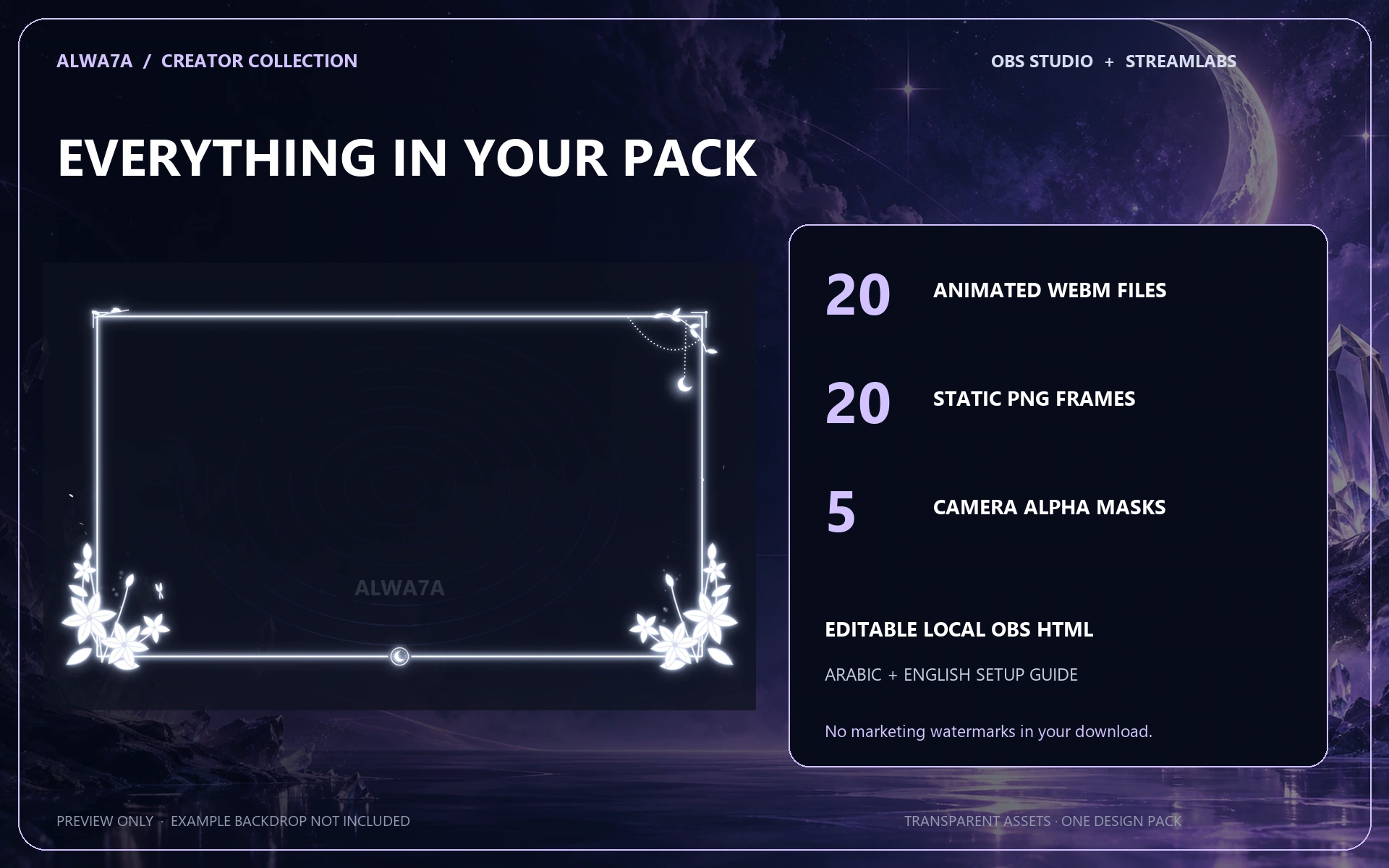 Moonlit Lilies — Animated Facecam Pack — Design details