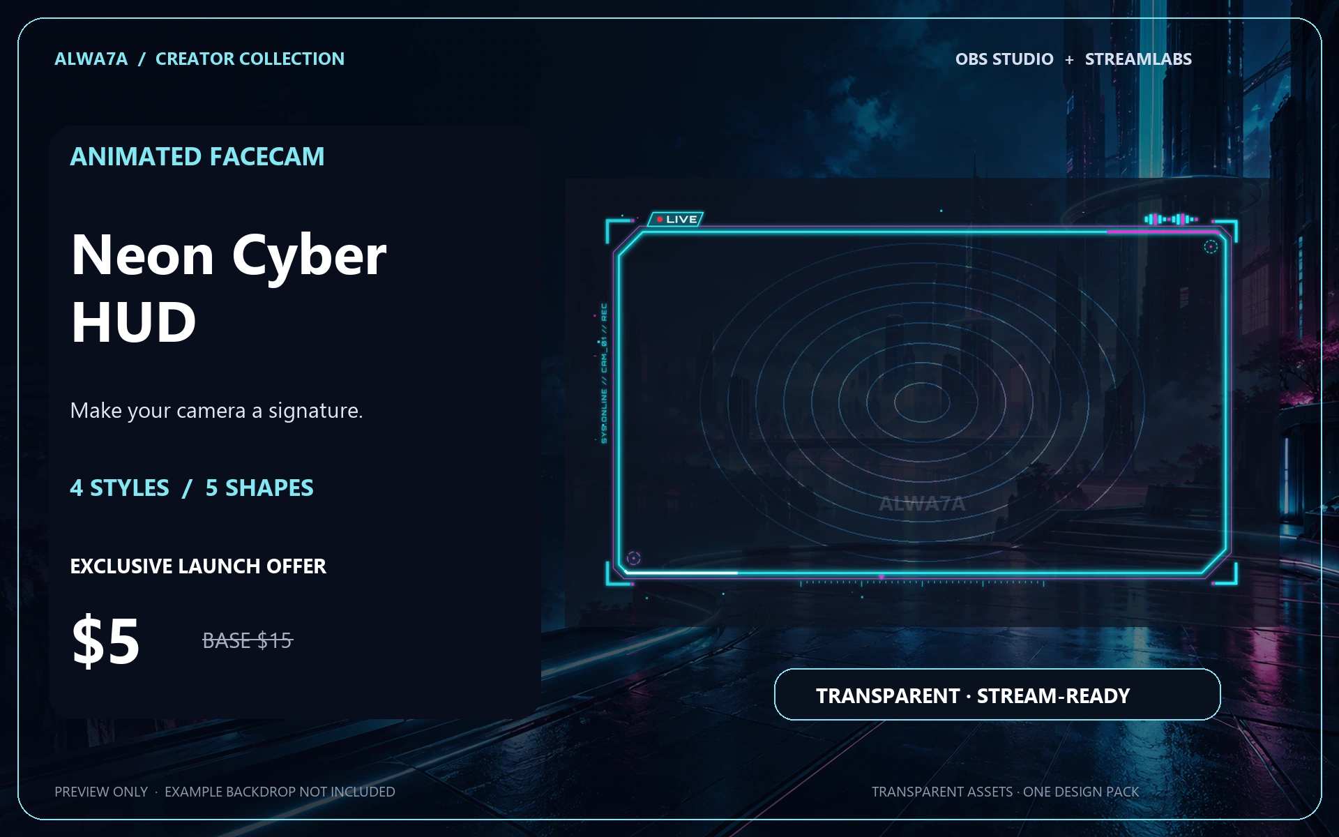 Neon Cyber HUD — Animated Facecam Pack