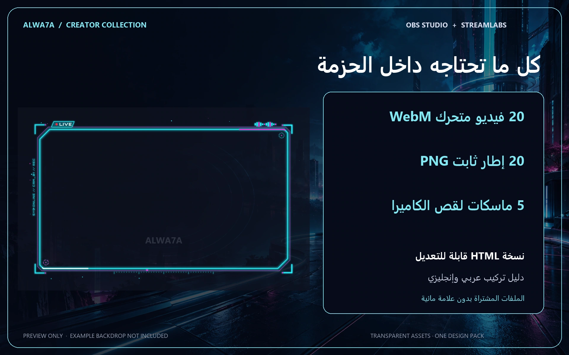 Neon Cyber HUD — Animated Facecam Pack — Design details